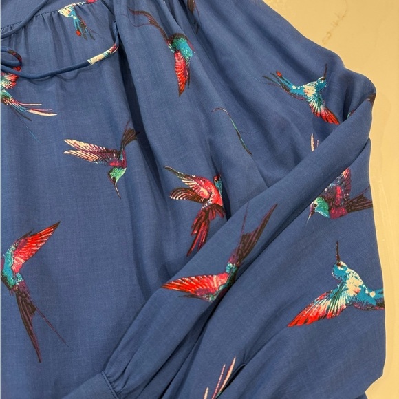 Anthropologie Ranna Gill Audubon Embroidered collared Blouse sequins hummingbird - Picture 9 of 13